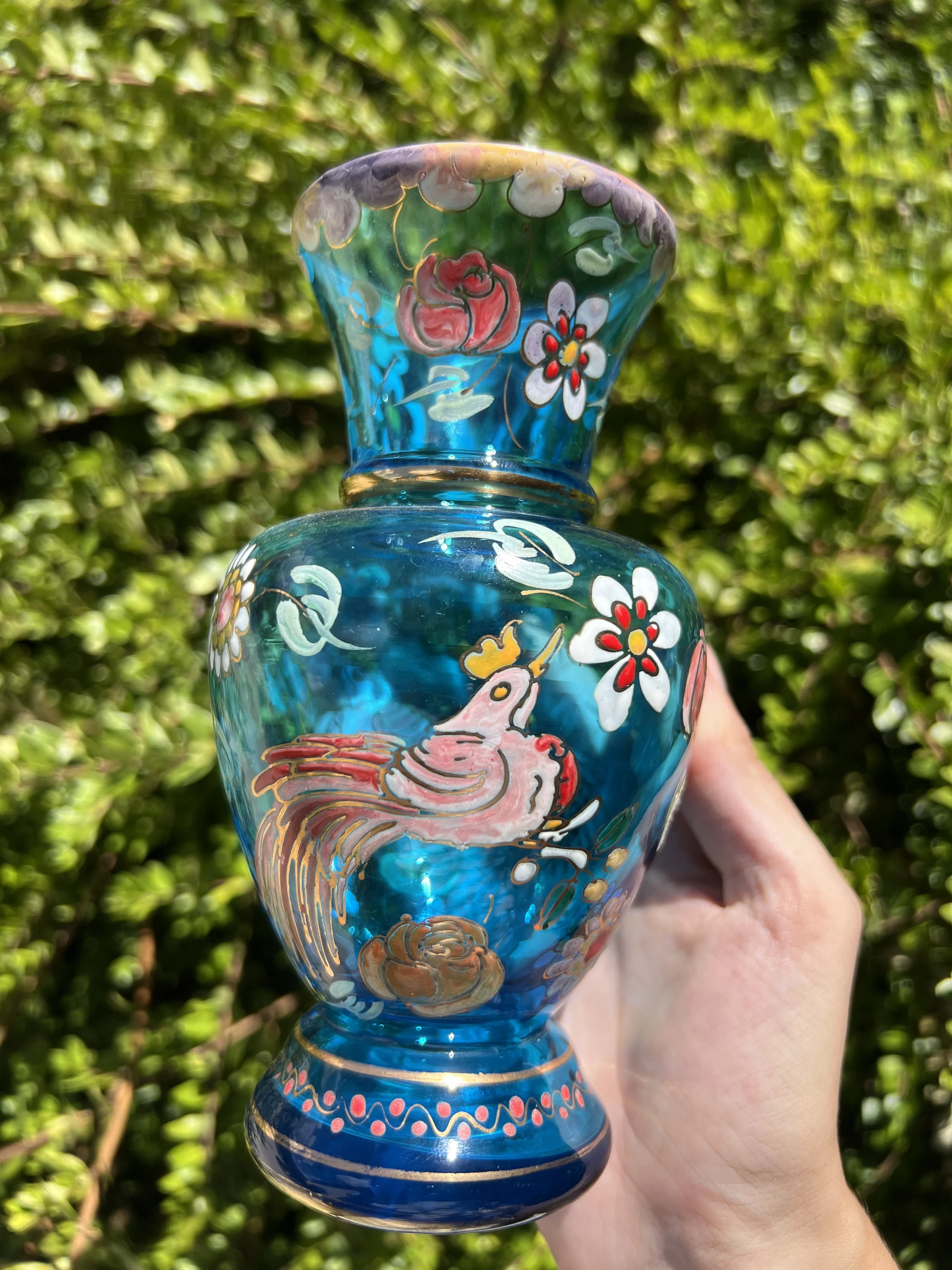 🩵 Vintage vaas van handgeschilderd glas Royo gesigneerd Made in Spain 17 cm – photo 5